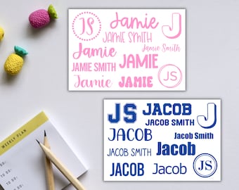 Name Decals for Back to School, School Name Sheet, School Supply Labels, Vinyl Decal Name Sheet, Monogram Decal, School Name Stickers Cute