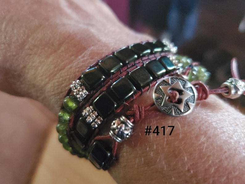 Triple Wrap Leather and Bead Bracelet