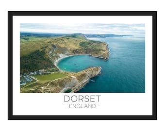 Dorset Print | Dorset Travel, England Art, Lulworth Cove Beach, Travel Poster, England Print, Wall Décor, Travel Gift, England Poster