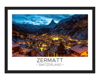 Zermatt Print | Zermatt Travel, Zermatt Wall Art, Switzerland Poster, Matterhorn, Switzerland Print, Travel Gift, Night, Mountain, Gift, Art
