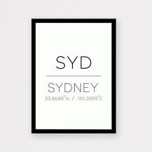 Sydney Print | Sydney Poster, Sydney Coordinates, Sydney Design, Destination Print, Minimalist Decor, Typography Wall Art, Travel Poster