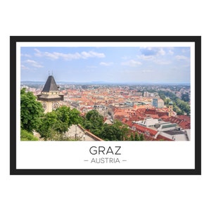 Graz Print | Graz Travel, Graz Austria, Austria, City, Travel Gift, Travel Present, Travel Print, Wall Décor, Pretty, Landscape, Viewpoint