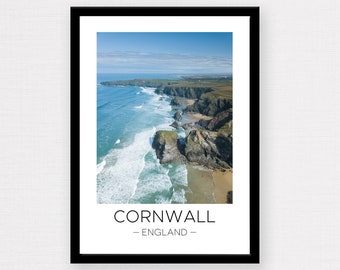 Cornwall Print | Cornwall Travel, England Wall Art, Bedruthan Steps Beach, Travel Poster, England Print, Wanderlust Gift, Travel Gift