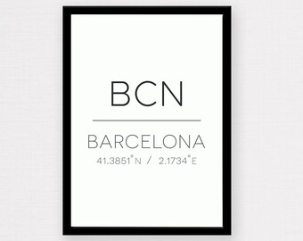 Barcelona Print | Barcelona Poster, Barcelona Coordinates, Destination Print, Minimalist Decor, Typography Wall Art, Travel Poster, Design
