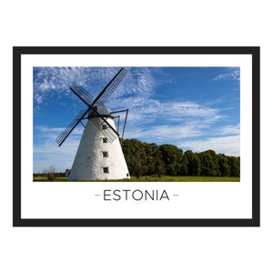 Estonia Print | Estonia Poster, Estonia Art, Estonia Travel, Travel Poster, Travel Gift, Colourful Print, Gift, Windmill