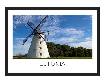 Estonia Print | Estonia Poster, Estonia Art, Estonia Travel, Travel Poster, Travel Gift, Colourful Print, Gift, Windmill