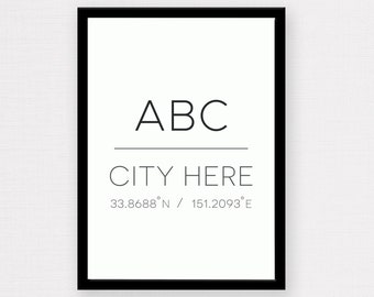 Custom City Print | Custom City Poster, Custom City Coordinates, Destination Print, Minimalist Decor, Typography Wall Art, Travel Poster