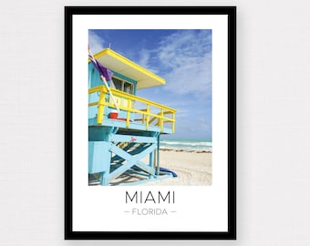 Miami Print | Miami Wall Art, Miami Poster, Miami Lifeguard Tower, Beach, Florida Print, Travel Poster, Travel Gift, Art Deco Wall Décor