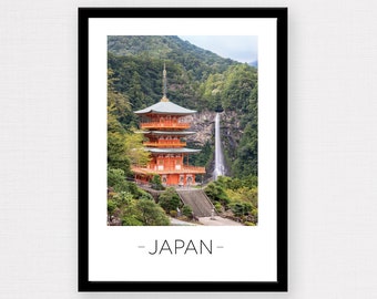 Japan Print | Japan Travel, Japan Wall Art, Japan Poster, Temple, Waterfall, Travel Poster, Travel Gift, Wall Décor, Wanderlust Gift