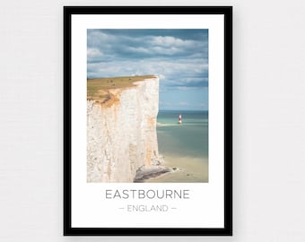 Eastbourne Print | Eastbourne Poster, Beachy Head Wall Art, England Beach, White Cliffs, Travel Gift, Wall Décor, England Gift, Travel Lover