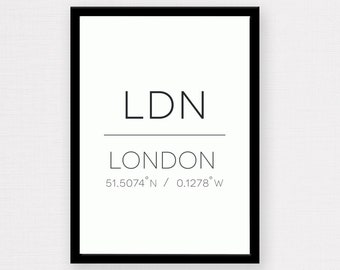 London Print | London Poster, London Coordinates, Destination Print, Minimalist Decor, Typography Wall Art, Travel Poster, Design