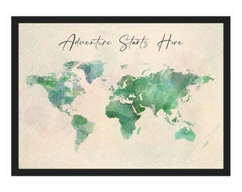 Adventure Starts Here Map Print | Travel Map Poster, Vintage Map, Travel Poster, Travel Gift, Green Map, Pink Map, Rainbow Map, Home Decor