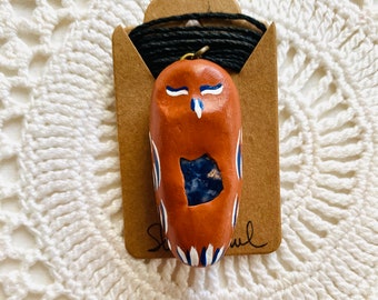 CLEARANCE Terra cotta & Blue Sleepy Owl with Sodalite