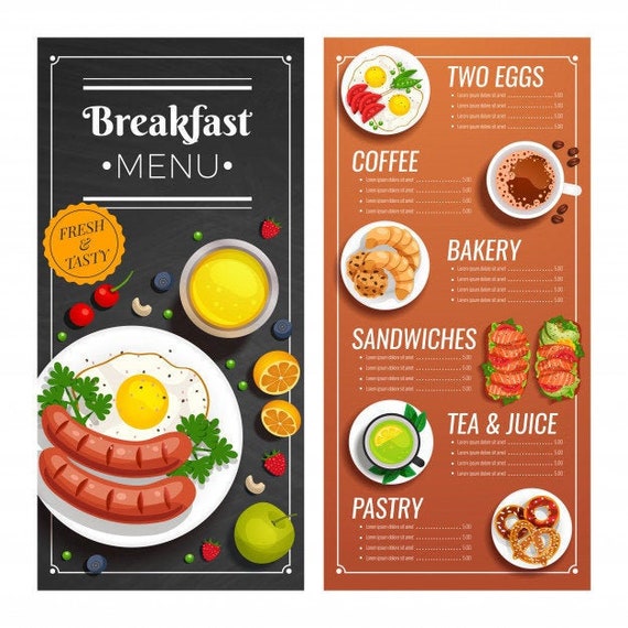 Restaurant Breakfast Menu TemplateMenu Template With Etsy