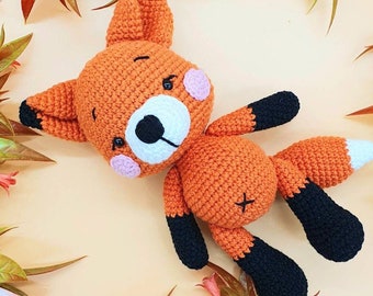 crocheted fox amigurumi crocheted from cotton great gift for baby shower, birth and baptism + ready to ship