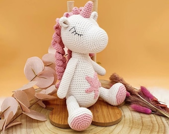 crocheted unicorn handmade crochet animals cuddly toy great gift for baptism and births + available immediately