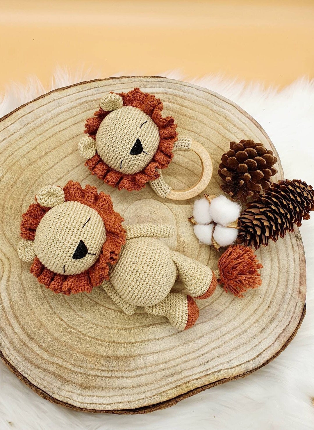 Crocheted Baby Rattle and Lion Savings Set Great Gift for Birth Baptism ...
