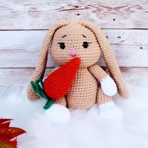 Cuddly Toy Amigurumi Rabbit with Carrot Easter Bunny Toy Crochet Dolls Children's Room Doll Crocheted Cuddly Toy Crocheted Crochet Toy
