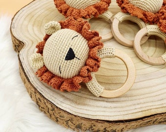 Sonaglio per bebè all'uncinetto in legno e cotone ottimo regalo per la nascita amigurumi + pronto per la spedizione.