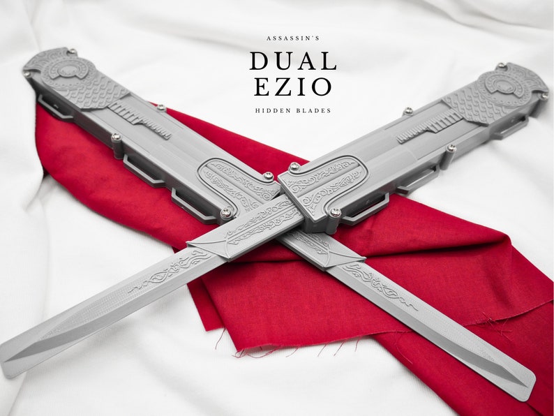 V2 Assassin's Dual Brotherhood Ezio Auditore Hidden Blades Grey Pair image 1