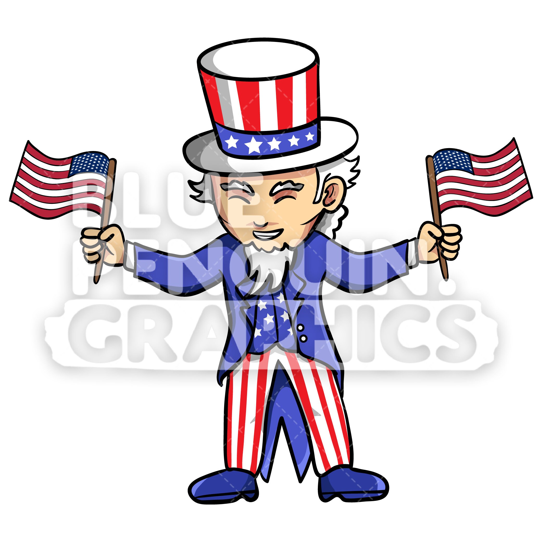 Uncle Sam Waving The Us Flag Vector Cartoon Clipart Etsy Ireland