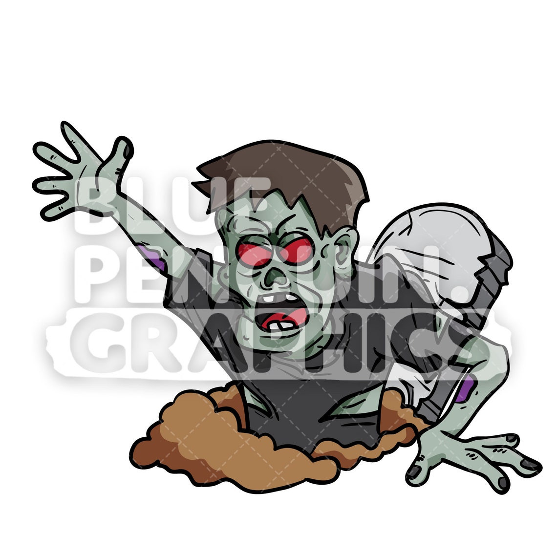 Crazy Zombie Rising From Grave Vector Clipart Illustration Etsy