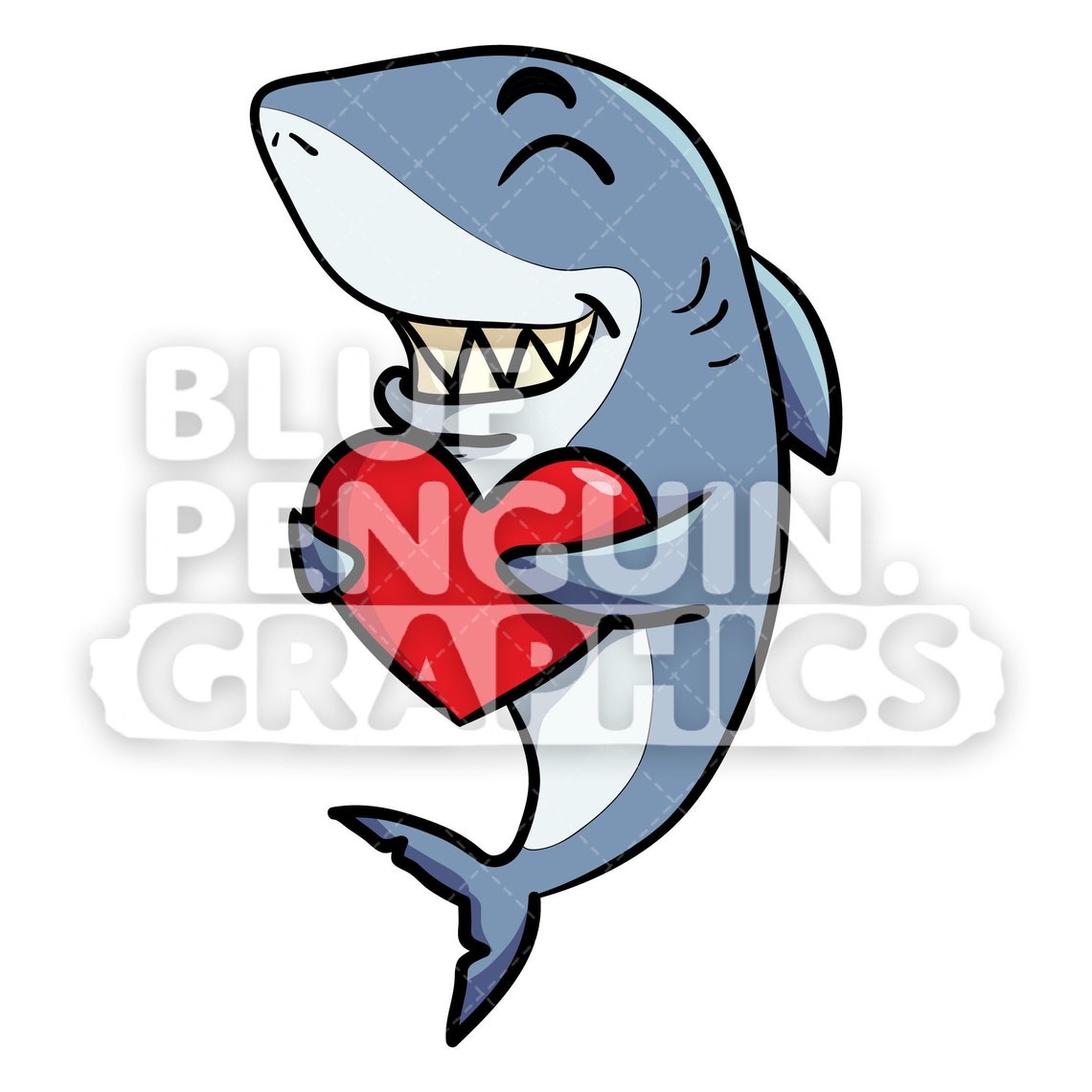 Shark With Big Red Heart Vector Cartoon Clipart Illustration Etsy