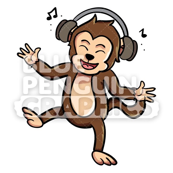 Affe Musik Horen Vektor Cartoon Clipart Illustration Lesen Etsy