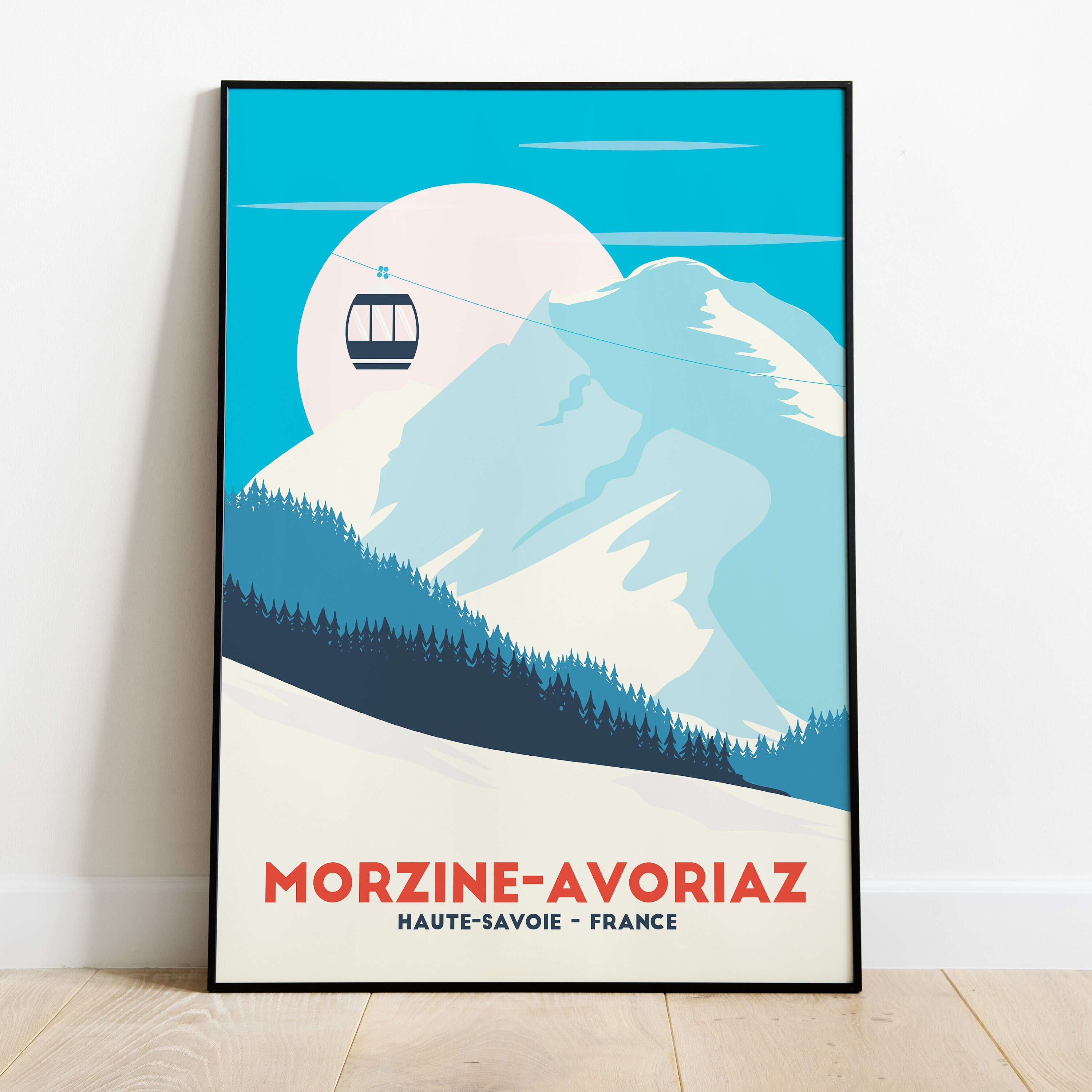 Decoración navideña Póster de esquí de Morzine Avoriaz - Estación de esquí de montaña vintage minimalista Marco de lienzo con impresión HD y papel fotográfico