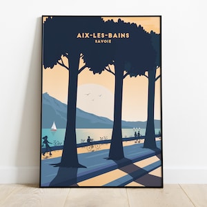 Affiche voyage / Poster vintage ville Aix les bains Savoie france / Illustration / décoration murale / Cadeau