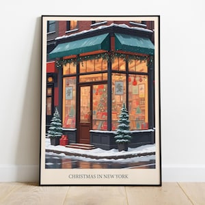Kerstposter, muurposter, kersttekeningen, winter, Kerstmis in New York, animatie, aquarel, tekeningen