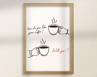 Minimalist Coffee Poster – Sketch-Style Coffee Illustration – Coffee Morning Poster – Kitchen & Coffee Corner Decor