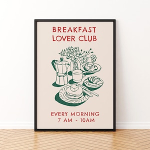 Poster da cucina del club degli amanti della colazione, stampa da parete, poster da cucina, minimalista, testo, decorazione della cucina, poster da cucina