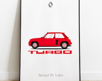 Poster vintage art Renault R5 turbo dessins vectoriel voiture collection France