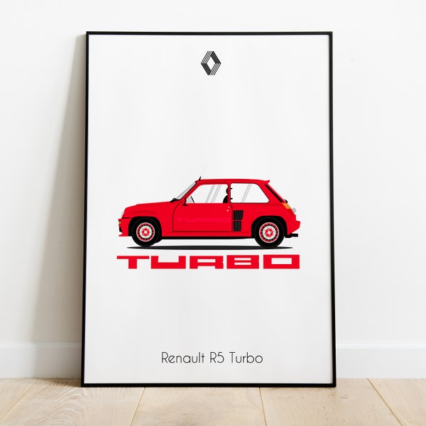 Poster vintage art Renault R5 turbo dessins vectoriel voiture collection France