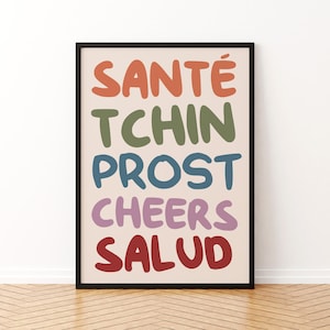 Kitchen poster, Wall print, cheers, kitchen poster, aperitif, minimalist, text, kitchen decoration, kitchen poster