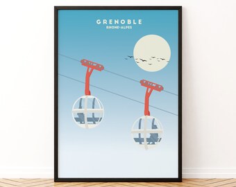 Cartel de la ciudad de Grenoble / Cartel de la ciudad / Art deco / Grenoble / Burbujas / Minimalista / Decoración de la sala de estar / Estampado