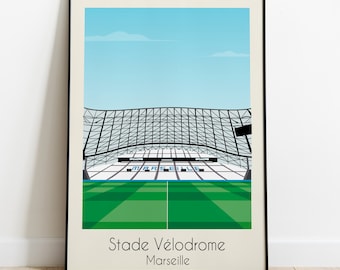 Minimalistisches Plakat des OM-Velodromstadions | Druck auf Papier und Leinwand | Fußball | Innendekoration | Geschenkidee | Drucken | Kunst