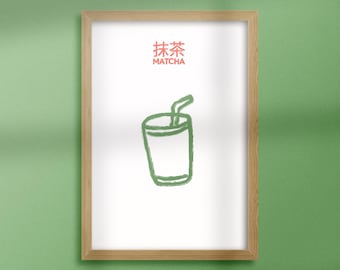 Minimalist Matcha Poster – Green Sketch-Style Illustration – Morning Matcha Poster – Kitchen & Coffee Corner Decor