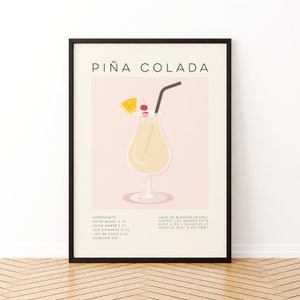 Receta de cóctel de piña colada / póster de cóctel / póster de piña colada / decoración de cocina / minimalista / impresión