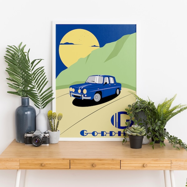 Poster vintage art Renault Gordini dessin vectoriel voiture collection France