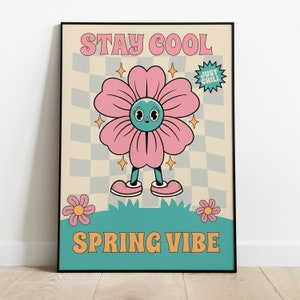 Vintage poster van lentemascotte, lente, print, poster, kunst aan de muur, seizoensdecoratie, bloemen, offerte