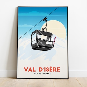 Dekoracja świąteczna Plakat narciarski Val d&#39;Isère - minimalistyczny górski ośrodek narciarski w stylu vintage z ramą na płótnie HD i papierem fotograficznym