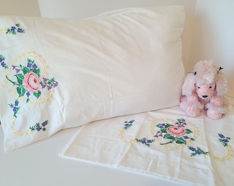 Hand Embroidered Pillowcases, Set of 2