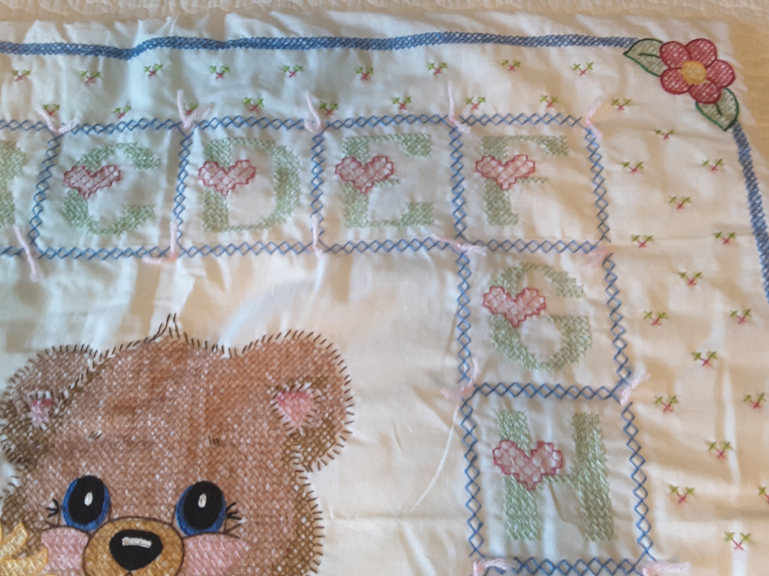 Bear Baby Blanket Hand Embroidered Cross Stitched Etsy UK