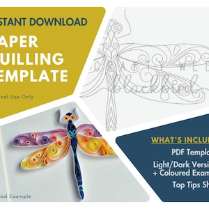 Paper Quilling Template, Printable Pattern for Quilling, Dragonfly Paper Art, Craft Projects for Adults, DIY Craft Patterns for Teenagers