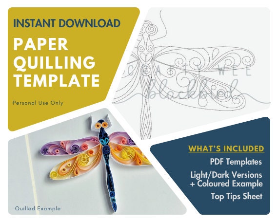 Papier Quilling Vorlage, druckbares Muster für Quilling, Libelle Papierkunst, Bastelprojekte für Erwachsene, DIY-Handwerkmuster für Jugendliche