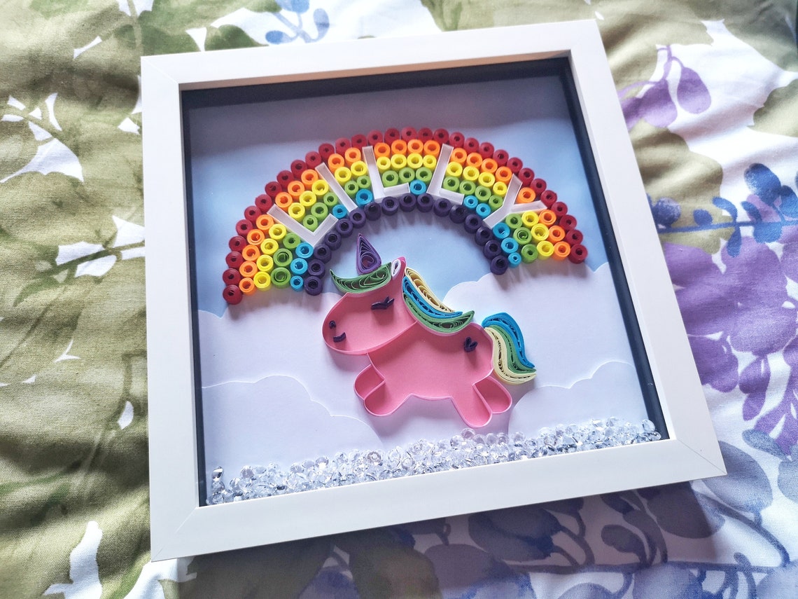 Rainbow Unicorn Artwork Personalised Wall Art Paper Quilled | Etsy