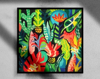 Oil painting abstract original, oil painting, oil painting on canvas, jungle, tropical drawing, oil painting