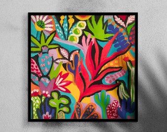 Oil painting abstract original, oil painting, oil painting on canvas, Mexican style, jungle, tropical drawing, oil painting